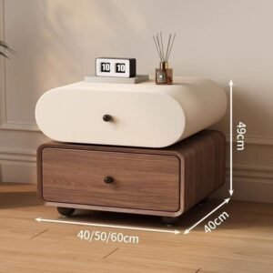 Alternative view of Light-luxury High-end Cream-toned Solid Wood Vintage Bedside Table