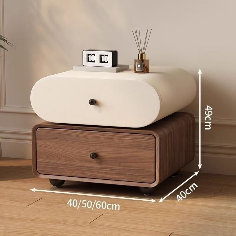 Light-luxury High-end Cream-toned Solid Wood Vintage Bedside Table - Image 2