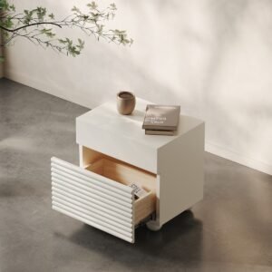 Alternative view of Solid Wood Home Modern Minimalist French Cream-Style Bedroom Influencer-Loved Bedside Storage Cabinet