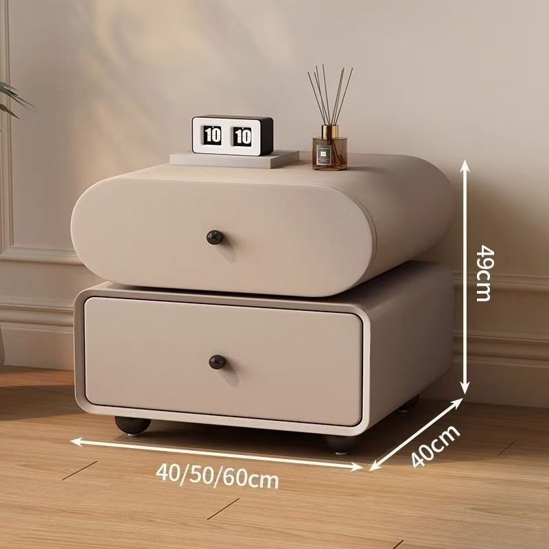 Light-luxury High-end Cream-toned Solid Wood Vintage Bedside Table - Image 9