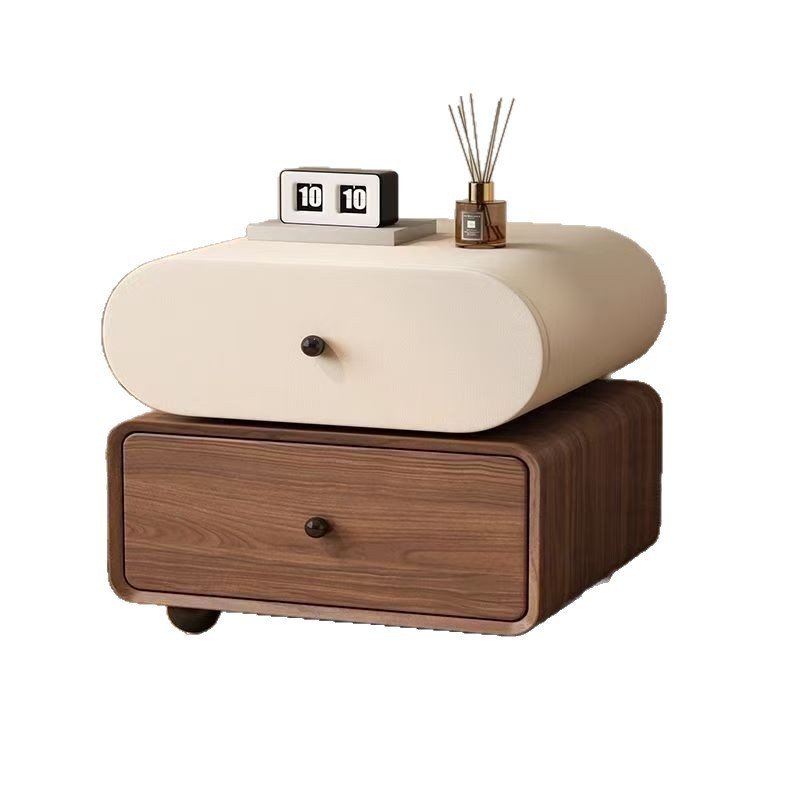 Light-luxury High-end Cream-toned Solid Wood Vintage Bedside Table - Image 5