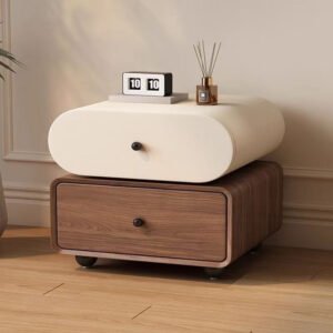 Light-luxury High-end Cream-toned Solid Wood Vintage Bedside Table