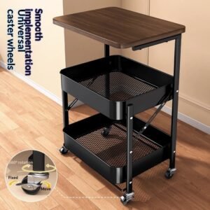 Alternative view of Vintage Small Cart Storage Rack, Floor Standing Snack Storage Rack, Foldable Storage Rack, Bedside Table, Sofa Side, Coffee Table