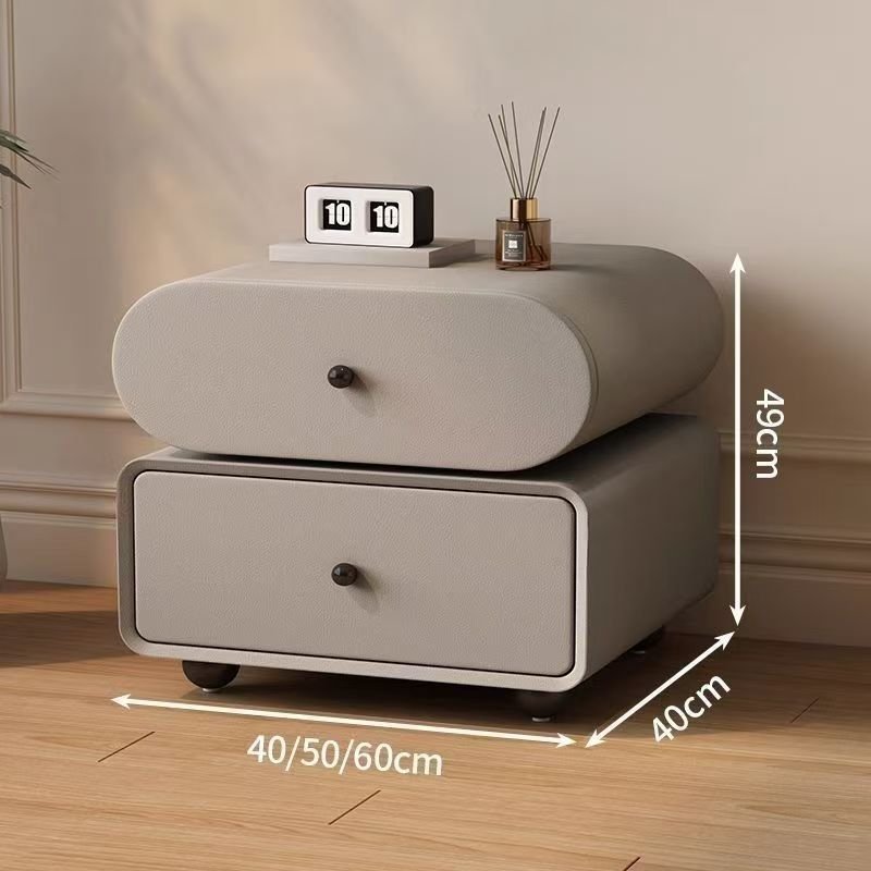 Light-luxury High-end Cream-toned Solid Wood Vintage Bedside Table - Image 10