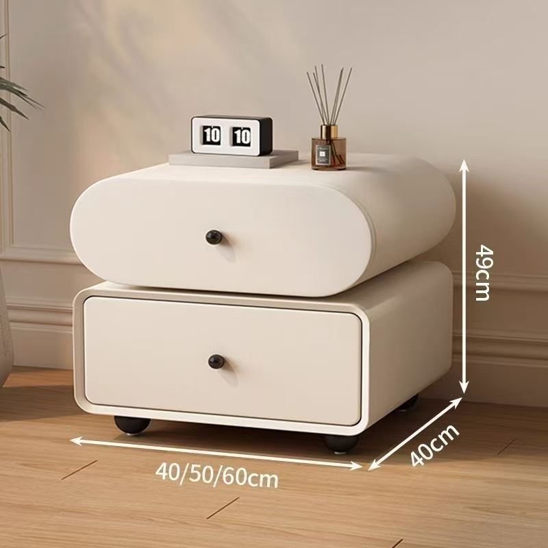 Light-luxury High-end Cream-toned Solid Wood Vintage Bedside Table - Image 8